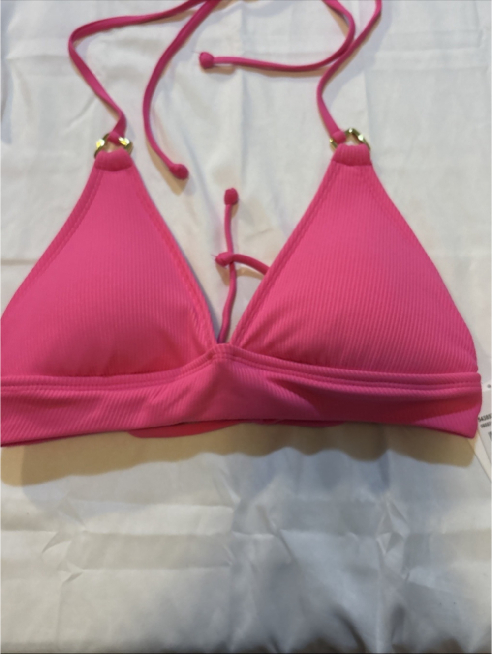 NWT Becca Women's Modern Edge Rib Knit Halter Bikini Top Pink Med